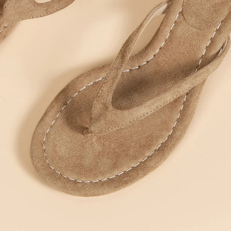 Brown Heeled with Thin Heel Flip Flops Casual Slipper