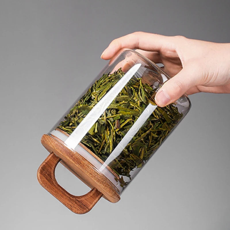 Clear Glass Jar with Bamboo Lid Sealed Canister Food Storage Container