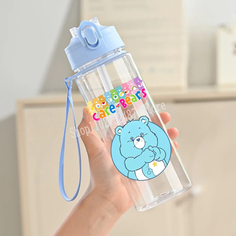 900ml Care Bears Cute Water Bottle with Straw Girls School Plastic Cup