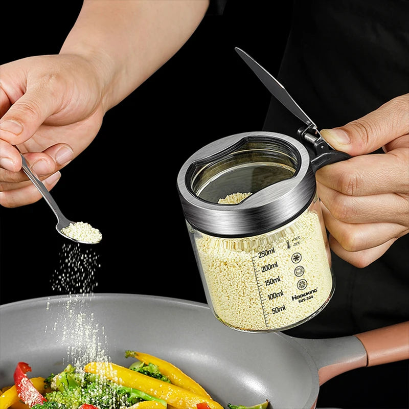 1pc Spices Glass Seasoning Jar with Spoon Sugar