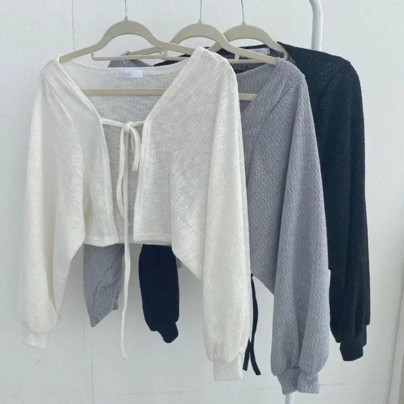 Thin White Cardigan Korean Sleeve Short Top