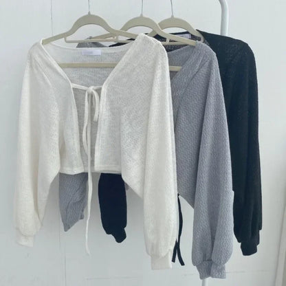 Thin White Cardigan Korean Sleeve Short Top