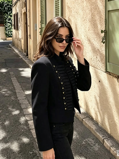 Slim Elegant Napoleon High Street Chic Shoulder Padded Jacket