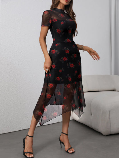 Elegant Florals Short Sleeve Mid Dress