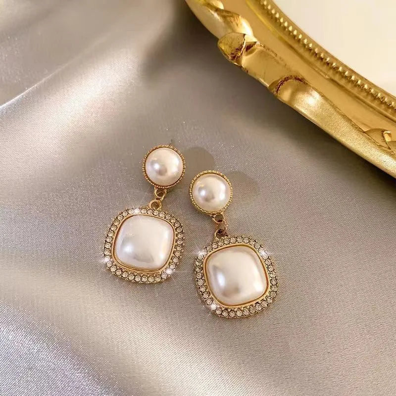 Korean Pearl Flower Heart Shape Geometric Earring