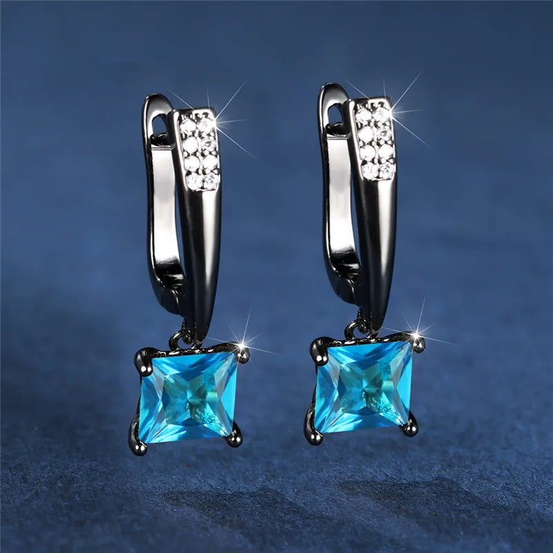 Geometric Crystal Antique Black Zircon Square Stone Earrings
