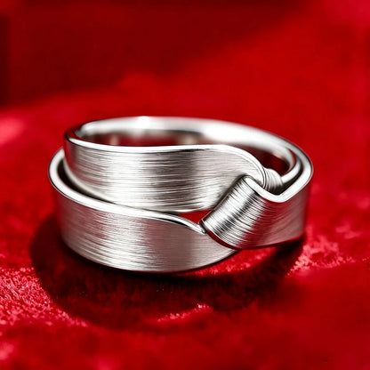 Brushed Silver Interlocking Wrap Minimalist Twisted Overlap Band Ring