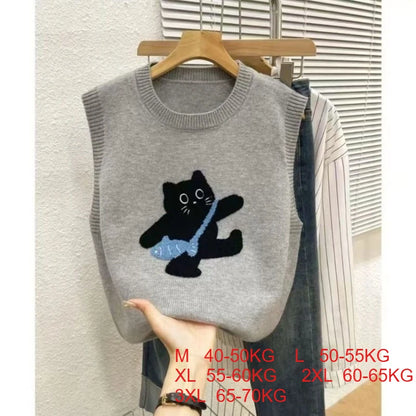 Sweater Vest Casual Embroidered Cartoon O-neck Sleeveless Pullover
