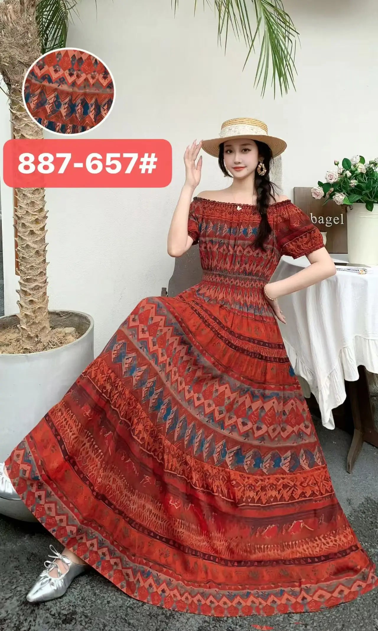 Long Maxi Bohemian Korean Style Floral Vintage Slim Dress Boho