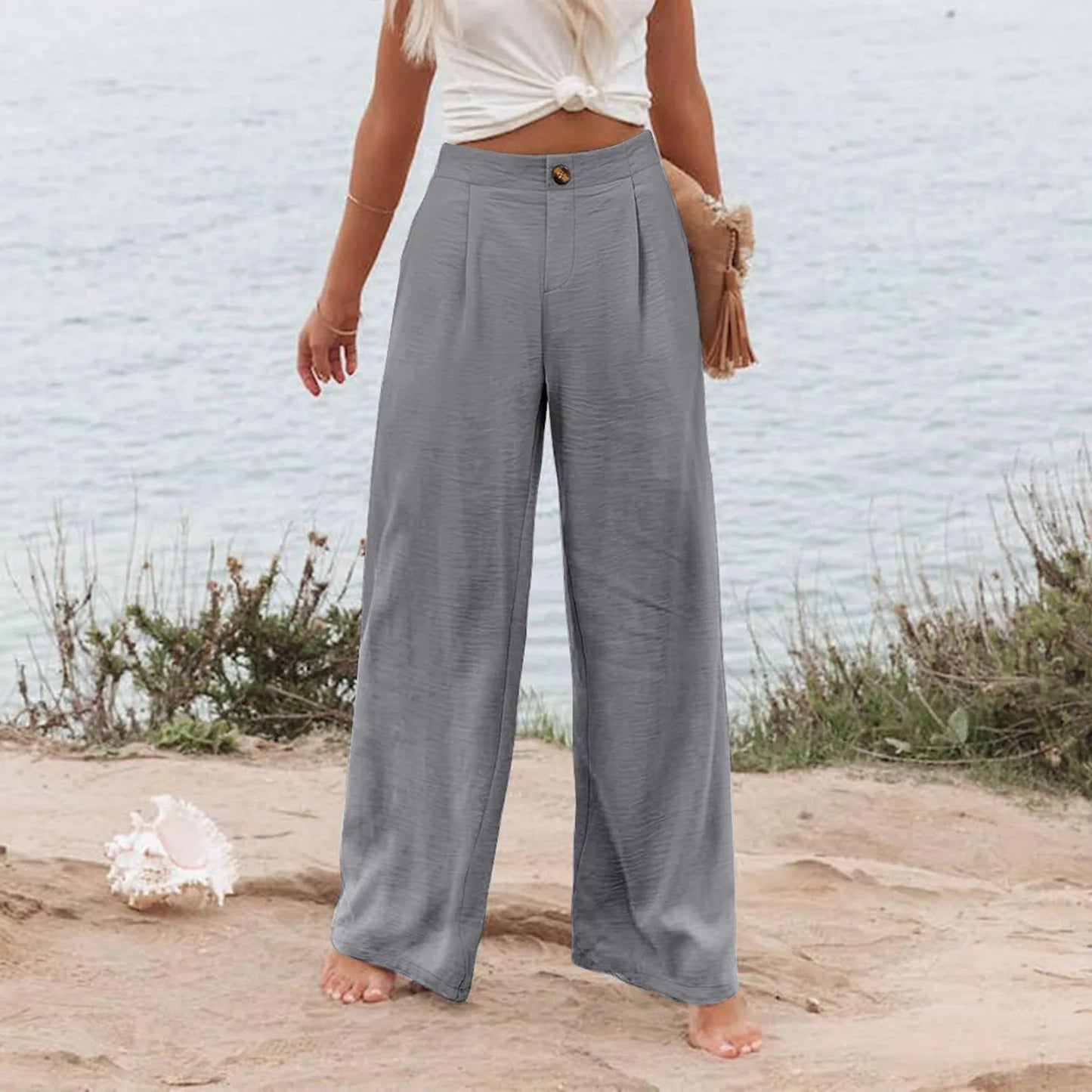 Cotton-Linen Casual Lightweight Elastic Waist Lounge Pants