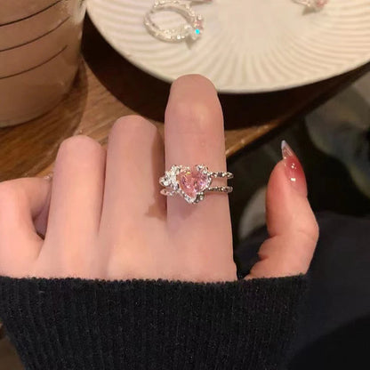 Romantic Lovely Pink Bowknot with Micro Bow Tie Zircon Rings