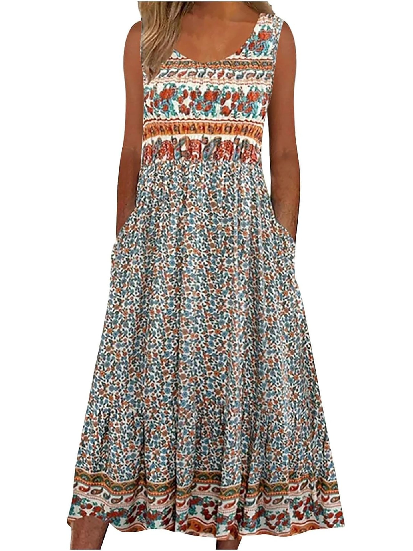 Sleeveless Bohemian floral flowing Dress