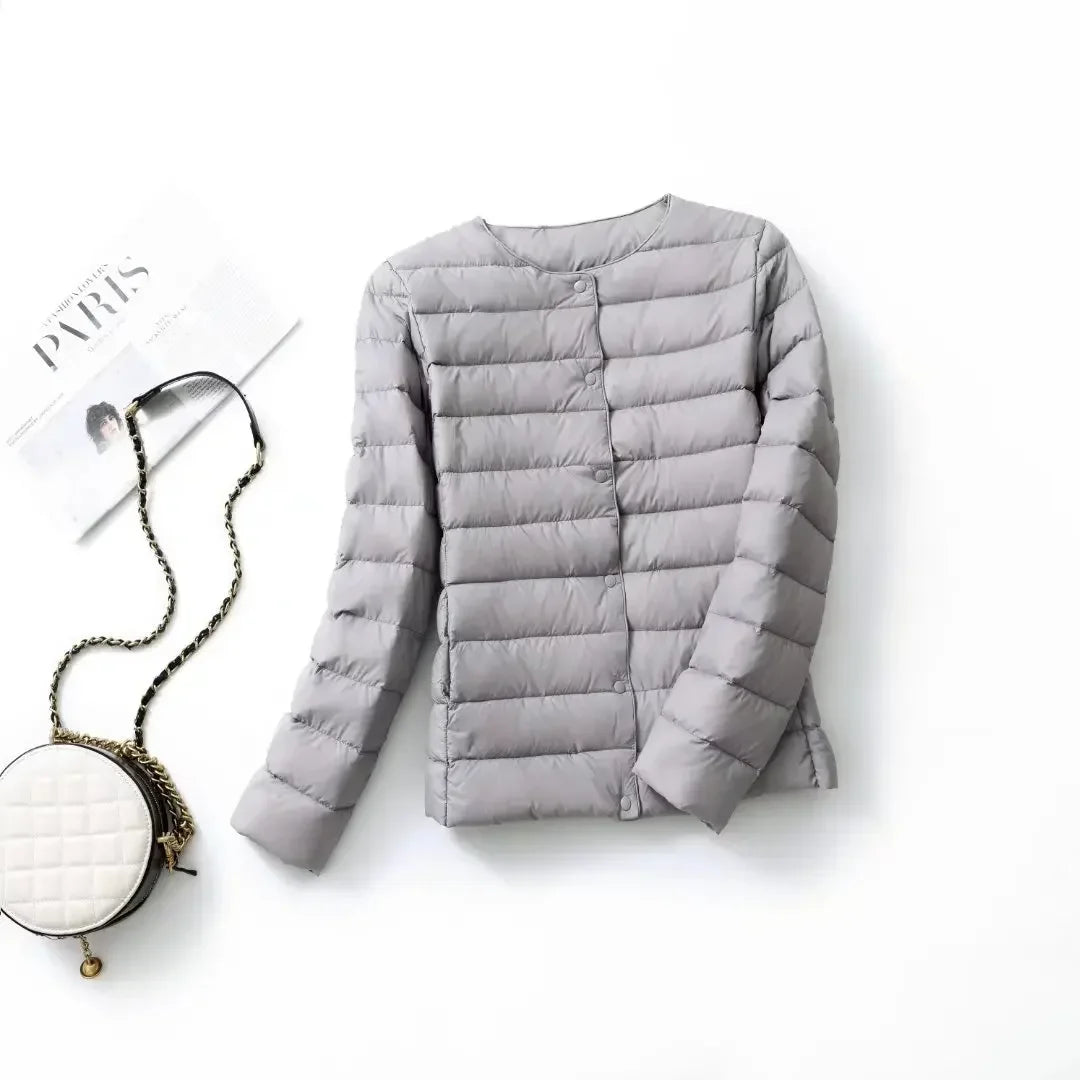 Light Down Duck Down Fall Collarless Light Quilted Puffer Coat