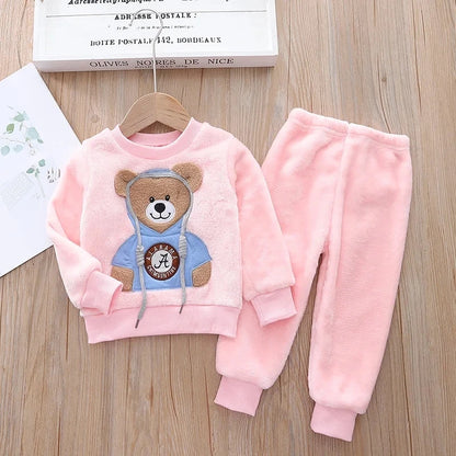 Autumn/Winter Cartoon Bear Warm Pajama Set  0-5 Years Old