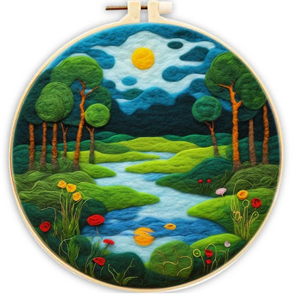 Waterfall Landscape Wool Felting Painting Frame DIY Wool Embroidery Kit