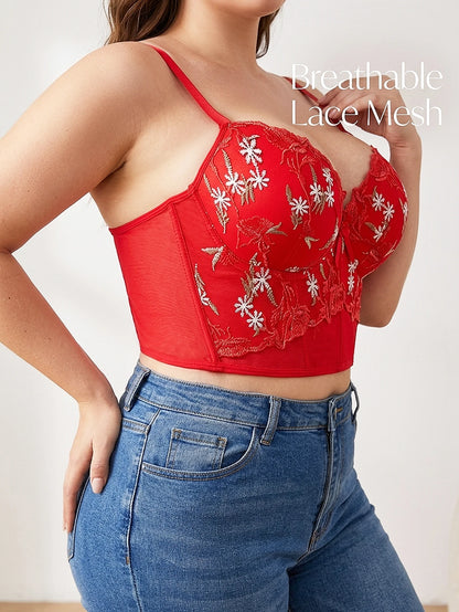 Floral Embroidery Lace Push Up Bra