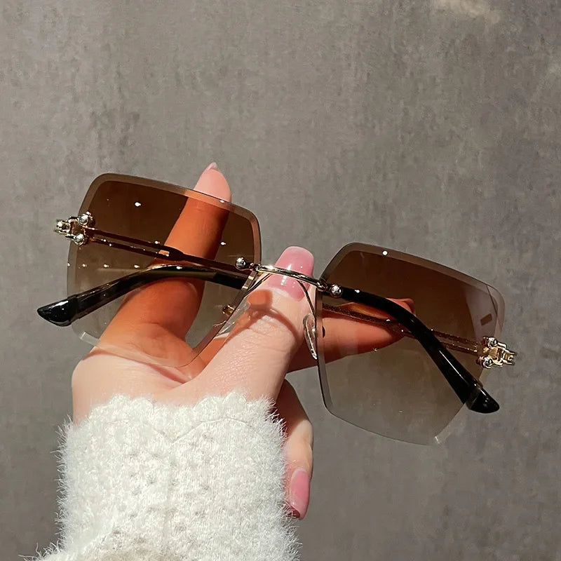 Oversized Rimless Sexy Vintage Sunglasses