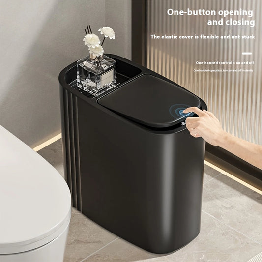Large Capacity Bathroom Trash Can with Lid Odor