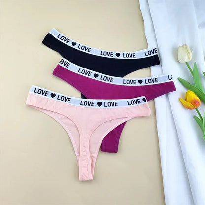 3Pcs "Love" Letters Cotton Sexy G-string