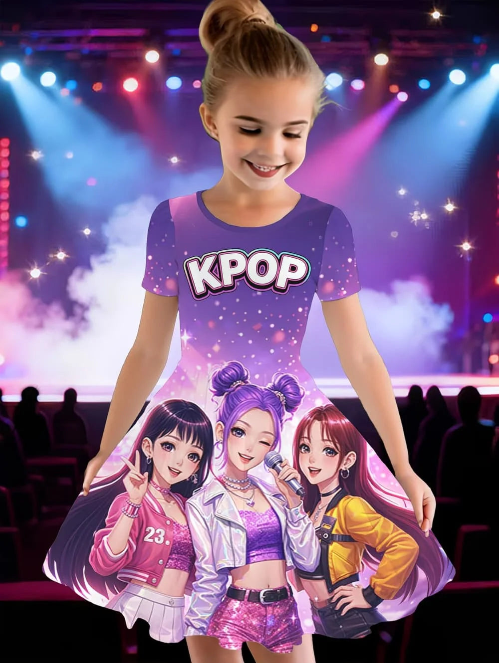 Kpop Cartoon Graphic Short Sleeve Dress