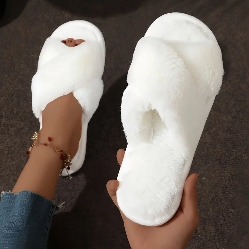 DANA Cross Strap Fur Slippers