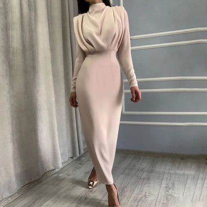Waist Wrapped Long Sleeves Round Neck Dress