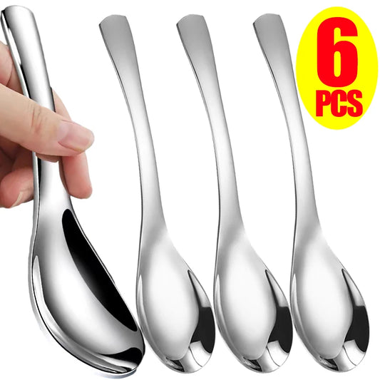 6/1Pcs Stainless Steel Spoon Thicken Soup Spoons