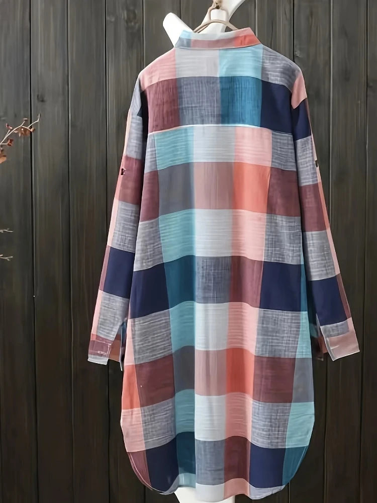 Plus Size Loose Vintage Stripe Plaid Shirt