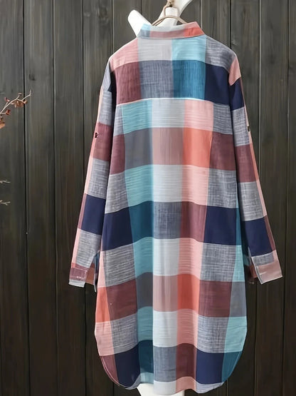 Plus Size Loose Vintage Stripe Plaid Shirt