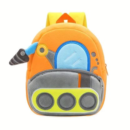 Cartoon Plush Kid Backpack Engineering Vehicles Kindergarten Schoolbag