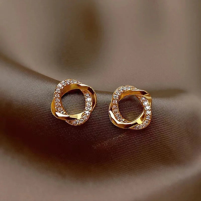 Korean Crystal Geometric Round Earrings