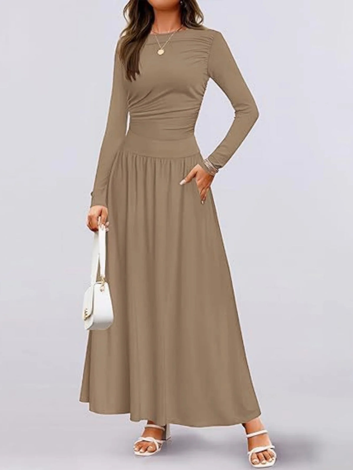 Long Sleeve Maxi Fit Ruched Casual Wear Dress