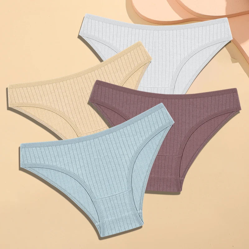 4Pcs Cotton Striped Sexy Stretch Lingerie