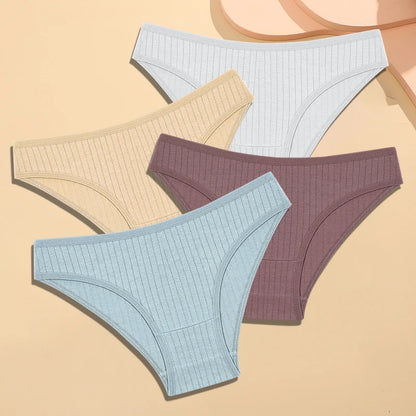 4Pcs Cotton Striped Sexy Stretch Lingerie