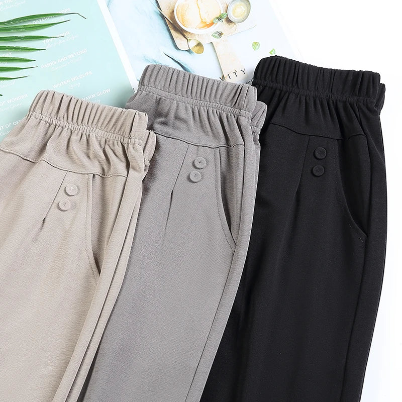 Pantalones finos elásticos holgados de pierna recta