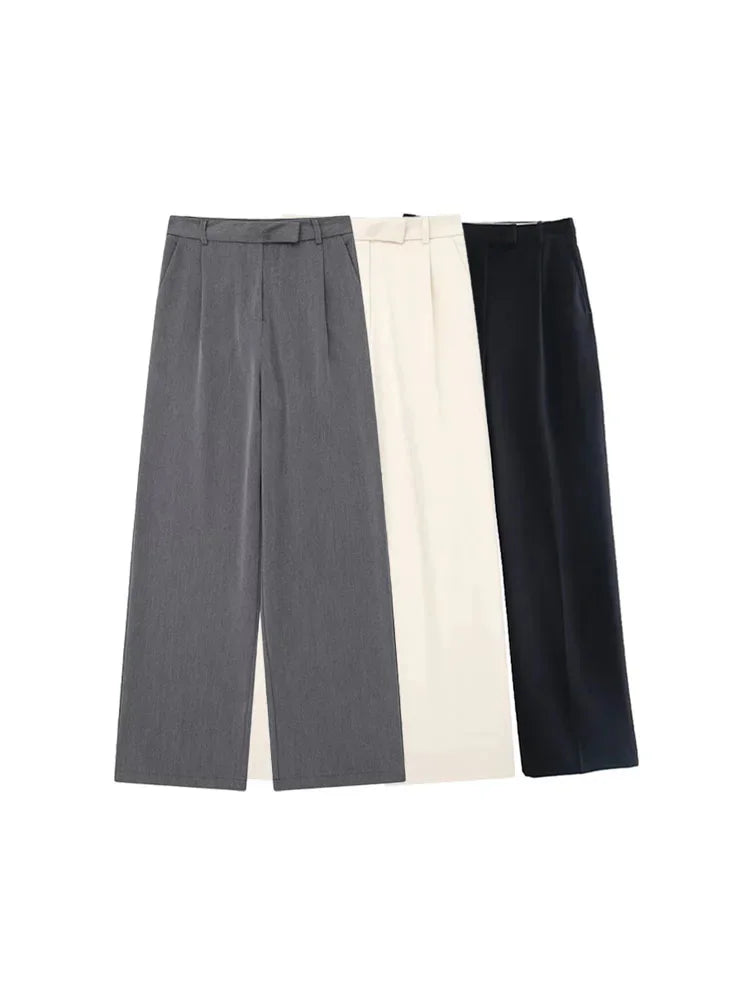 Front Zipper Straight High Waist Chic Pants