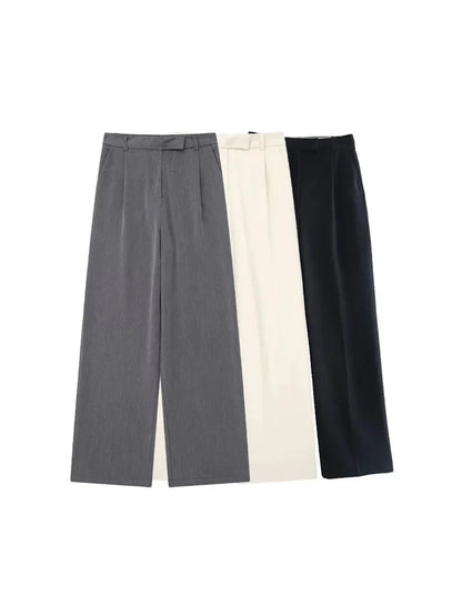 Front Zipper Straight High Waist Chic Pants