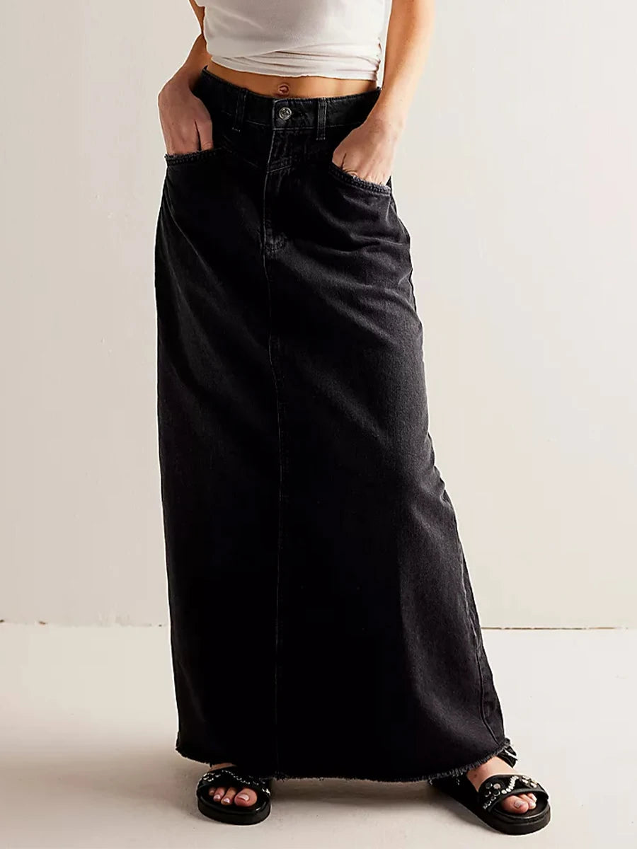 Falda vaquera larga de talle alto estilo maxi