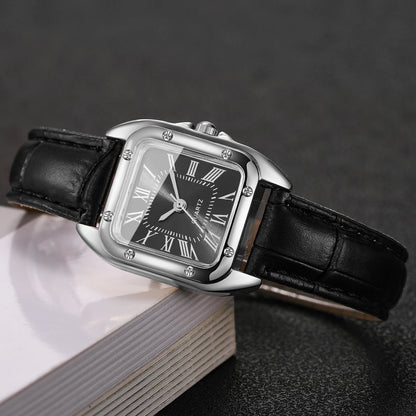 Square Leather Strap Roma Dial Quartz Watch