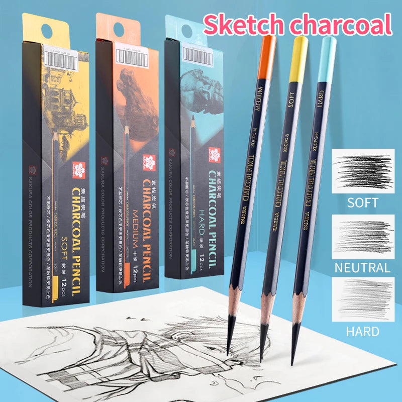 SAKURA Professional Charcoal Wooden Pencil Set