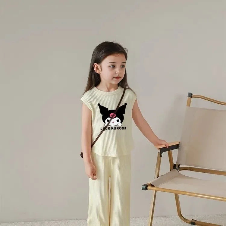 Baby Ice Silk Sleeveless Cute Cartoon Set