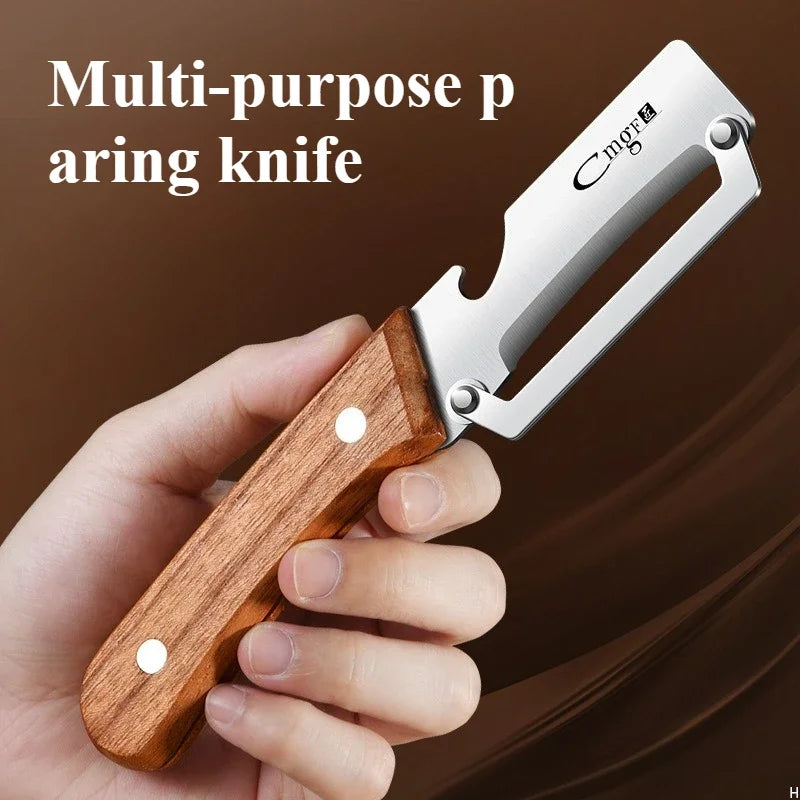 Stainless steel peeler with wooden handle