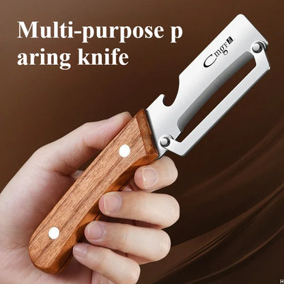 Stainless steel peeler with wooden handle