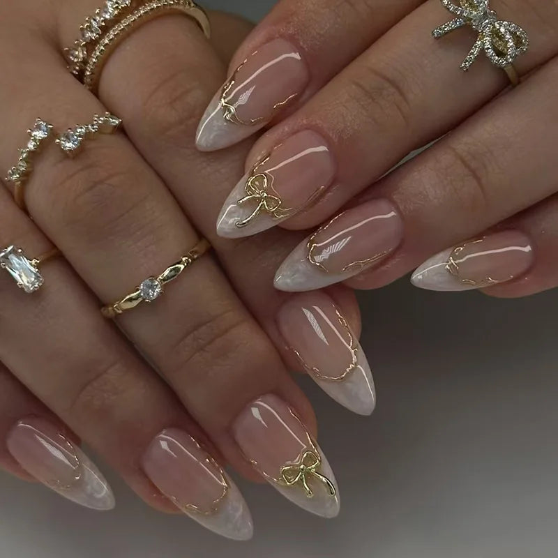 24pcs French Fake Nails Finished Almond Nails Sets