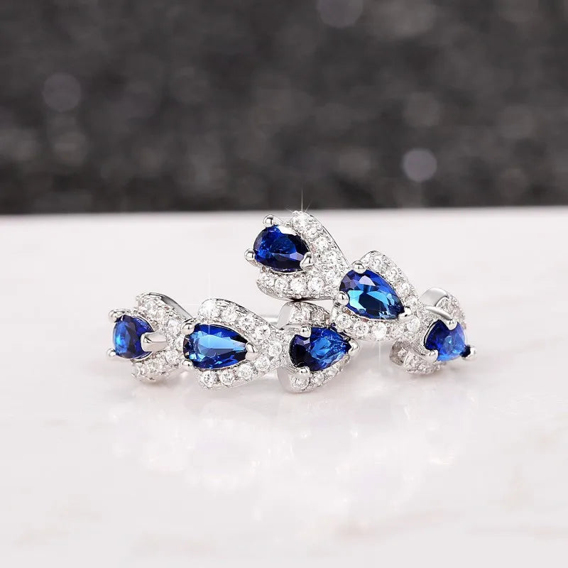 925 Sterling Silver Blue Cubic Zirconia Hoop Earrings