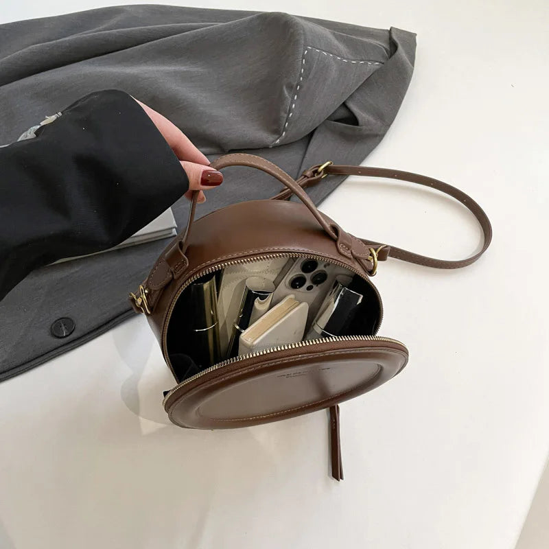 Crossbody Round Small Handbag Leather Shoulder Bag