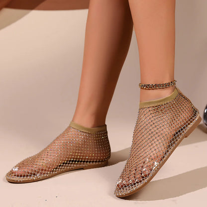 Mesh Luxurious Rhinestone Round Toe Sandal
