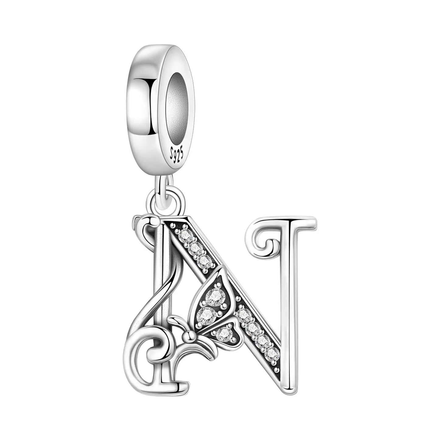 925 Sterling Silver Zircon Butterfly Letter Bracelet