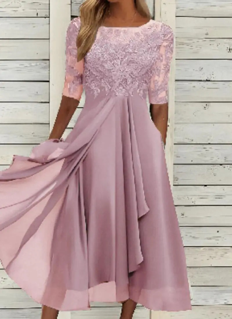 Elegant Chiffon Spliced lace Evening Dress