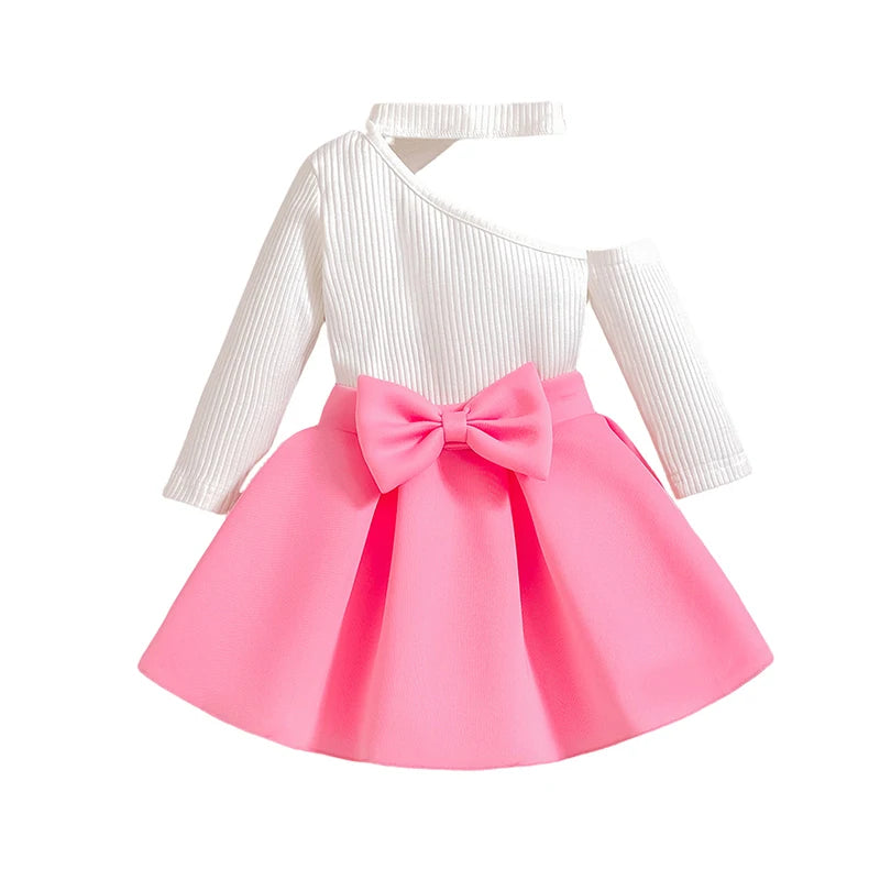 New Year 0-4Years Long Sleeve Big Bow Top Pink Half Skirt Toddler Autumn Sets